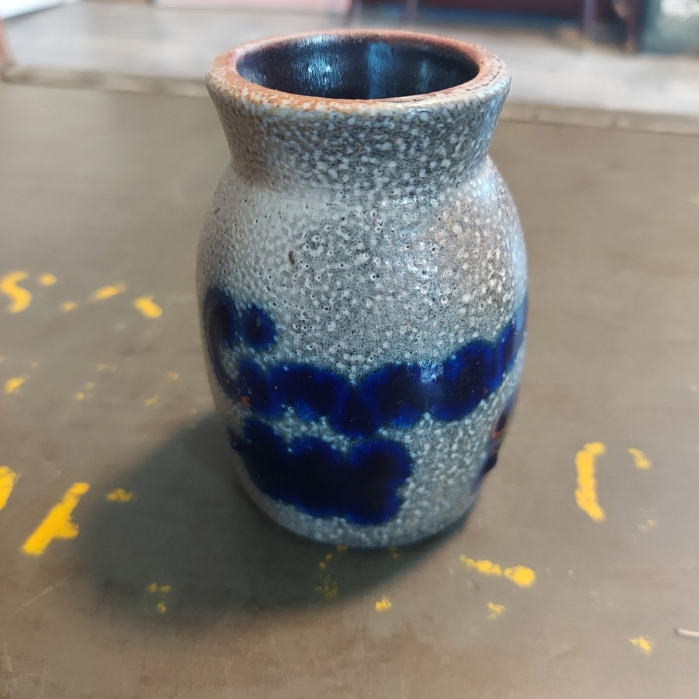 Vintage 1990 BBP Studio Pottery Salt Glaze Cobalt Blue Stoneware Mini Cin Jar